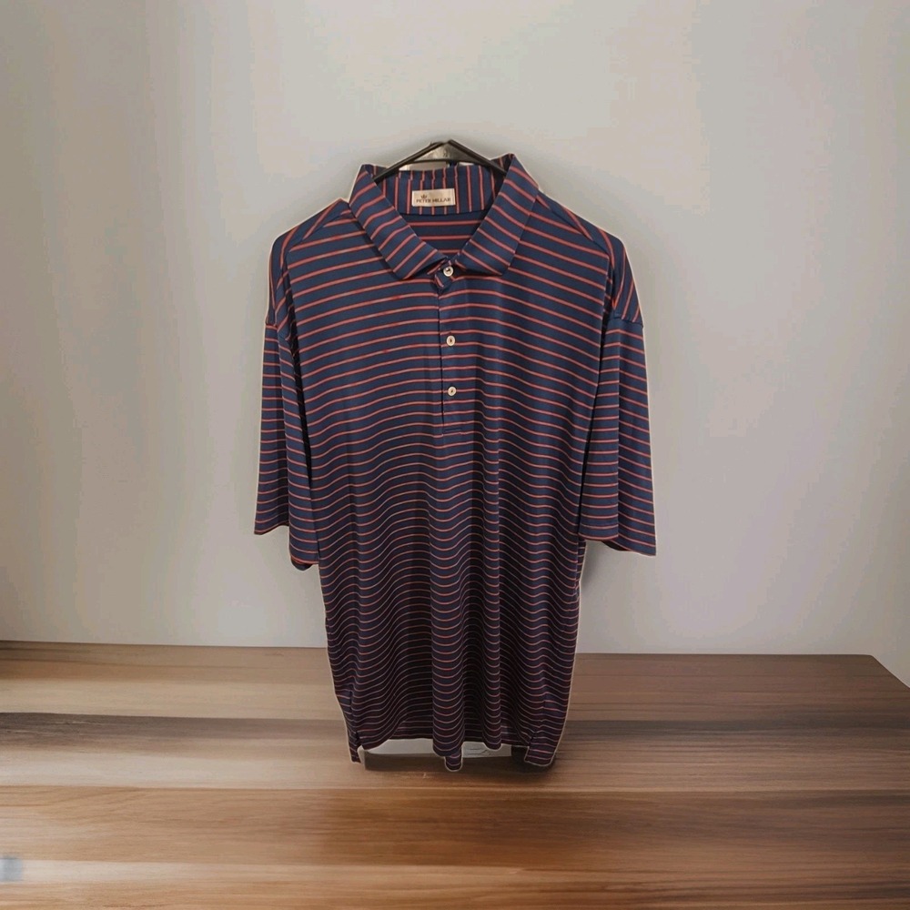 Peter Millar Mens‎ Golf Polo Size Xl Blue With Red Stripes